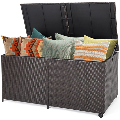 Outdoor Wicker Deck Storage Box with Wheels
