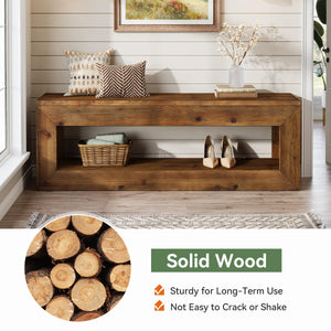 Solid Wood Entryway Bench with Storage Shelf