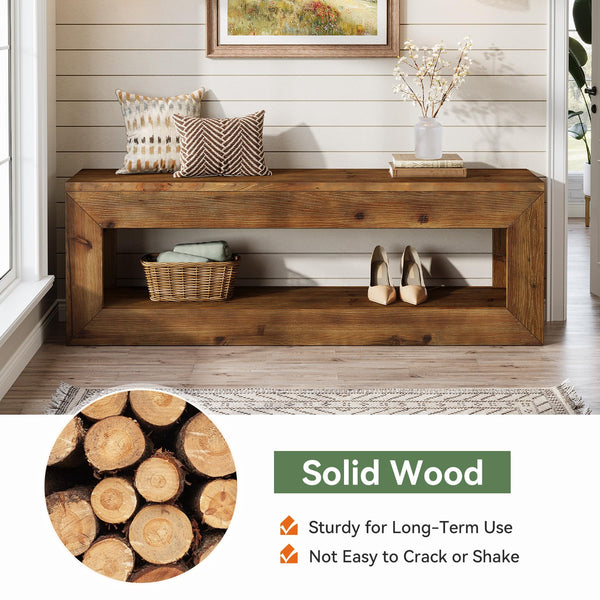 Solid Wood Entryway Bench with Storage Shelf