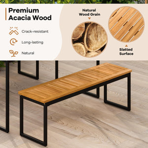 Acacia Wood Outdoor Dining Bench with Metal Legs