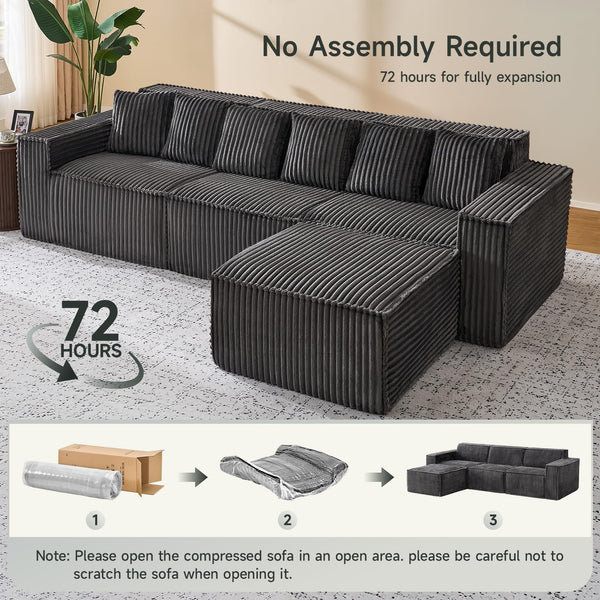 L-Shaped Modular Sectional Sofa – Corduroy, No Assembly