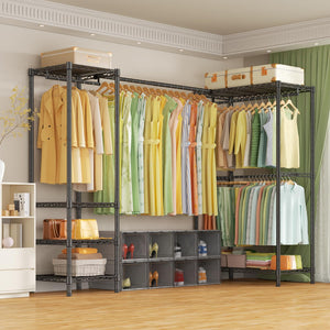 L-Shaped Corner Clothes Rack with Expandable Hanger Rod