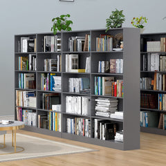 5-Shelf Freestanding Wooden Bookcase with Display Organizer