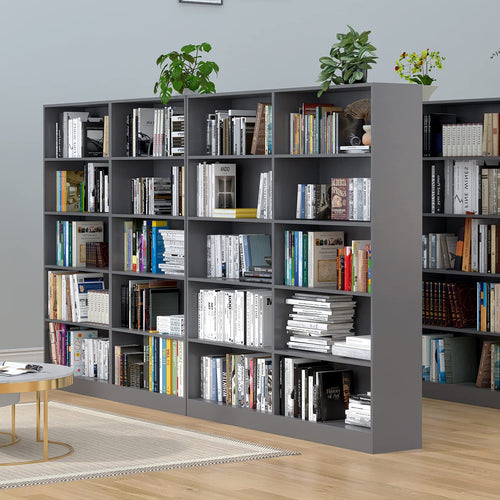 5-Shelf Freestanding Wooden Bookcase with Display Organizer