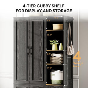 70" 5-Door Wooden Wardrobe with Shelves & Hanging Rod