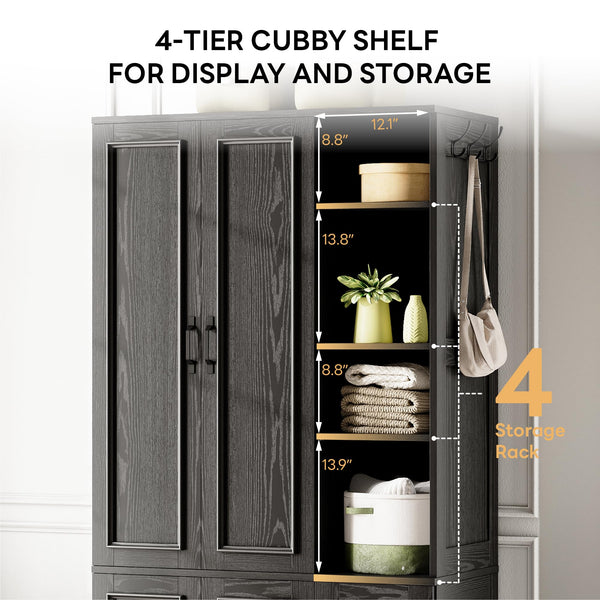 70" 5-Door Wooden Wardrobe with Shelves & Hanging Rod