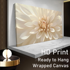 Large Floral Canvas Wall Art – White Gold Botanical Print