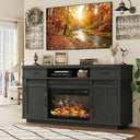 Farmhouse Electric Fireplace TV Stand with LED Light & Sliding Barn Door