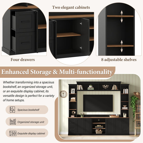 4-in-1 Wall Unit Entertainment Center with Bookshelf