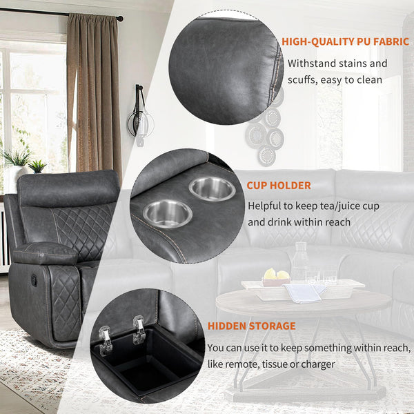 L-Shaped Manual Reclining Sectional Sofa with Storage & Cup Holders
