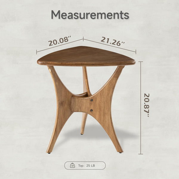 Triangle Wood End Table with Cross-Leg Base – Brown