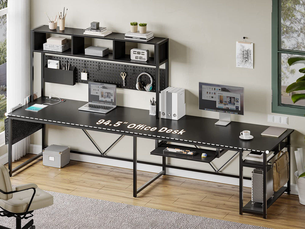 L-Shaped Gaming & Home Office Desk with Power Outlet, LED Lights & Pegboard