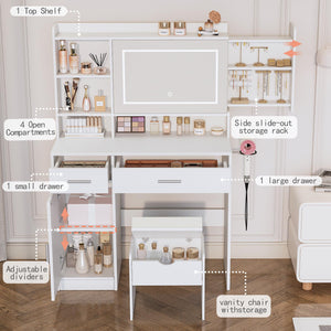 LED Vanity Desk with Mirror, Lights & Storage