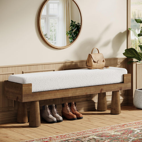 Upholstered Entryway & Bedroom Bench with Rubberwood Legs