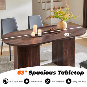 63" Oval Dining Table for 4-6 | Wood-Grain Top, T-Base, Dark Walnut