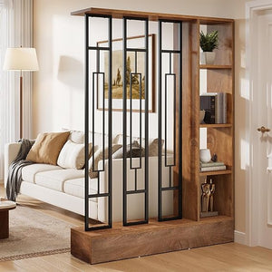 Room Divider Bookcase with Display Shelves, 70.9" H