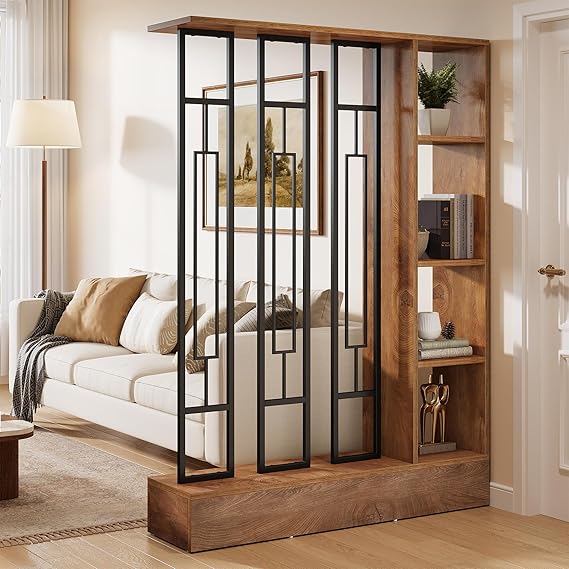 Room Divider Bookcase with Display Shelves, 70.9" H