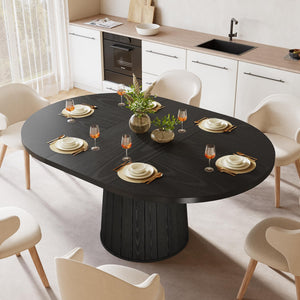Oval Farmhouse Dining Table for 4–6, 55-Inch Pedestal Base