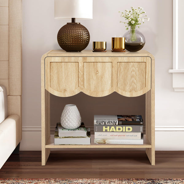 Modern Wood Nightstand with Wave Panel Drawer