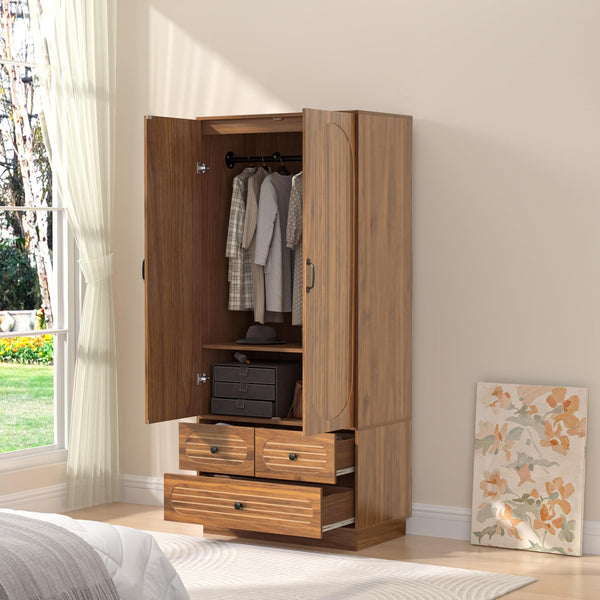 Armoire Wardrobe Closet with Drawers, Hanging Rod & Shelves