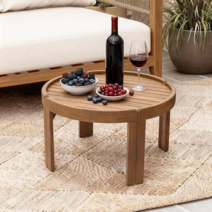 Acacia Wood Outdoor Side Table with Rope Weave
