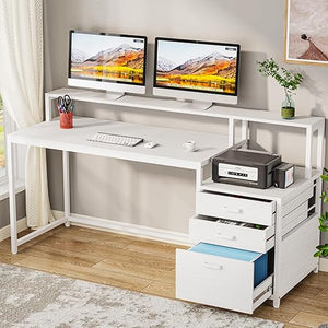 63-Inch Computer Desk with File Cabinet & Monitor Stand