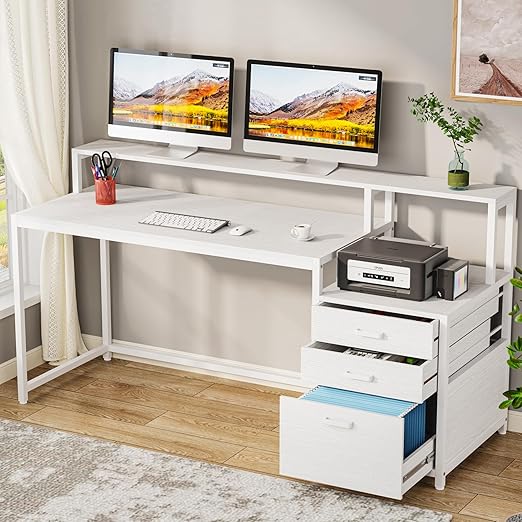 63-Inch Computer Desk with File Cabinet & Monitor Stand