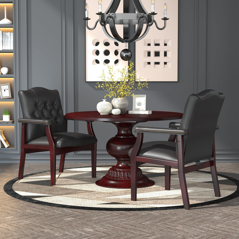 Traditional Vinyl Guest Chair with Mahogany Wood Base