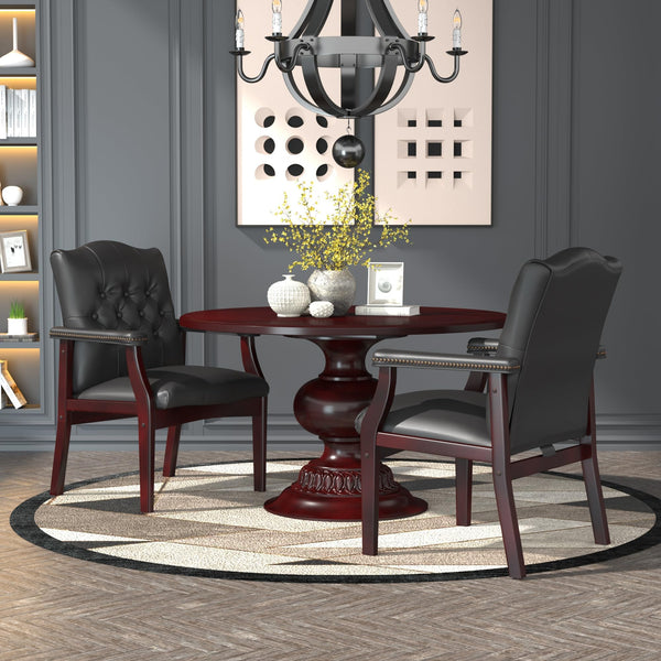 Traditional Vinyl Guest Chair with Mahogany Wood Base
