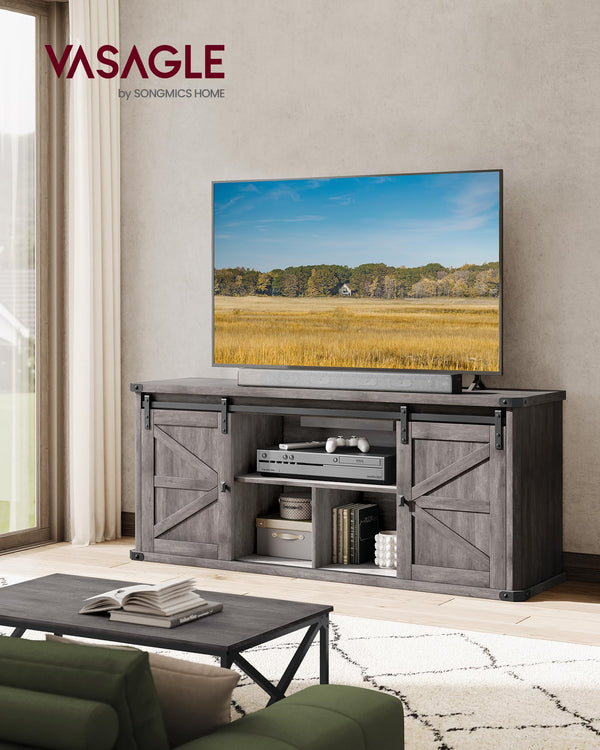 Farmhouse TV Stand with Sliding Barn Doors – Fits TVs up to 65"