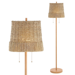 61" 2-Light Coastal Bohemian LED Floor Lamp with Seagrass Shade