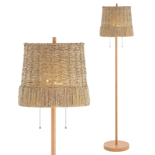 61" 2-Light Coastal Bohemian LED Floor Lamp with Seagrass Shade