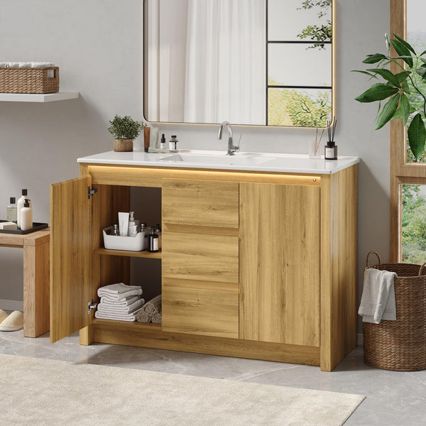 47.2" Mid-Century Bathroom Vanity with Sink, Sensor Light & 3 Drawers