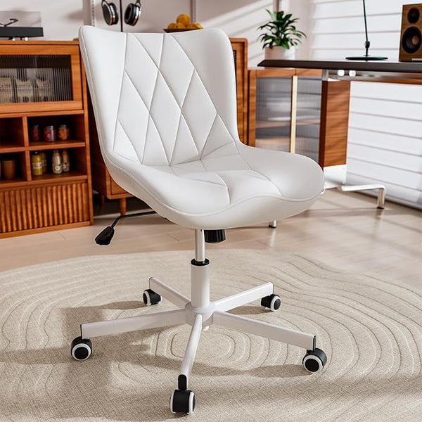 Armless Adjustable Desk Chair – PU Leather, Memory Foam Seat