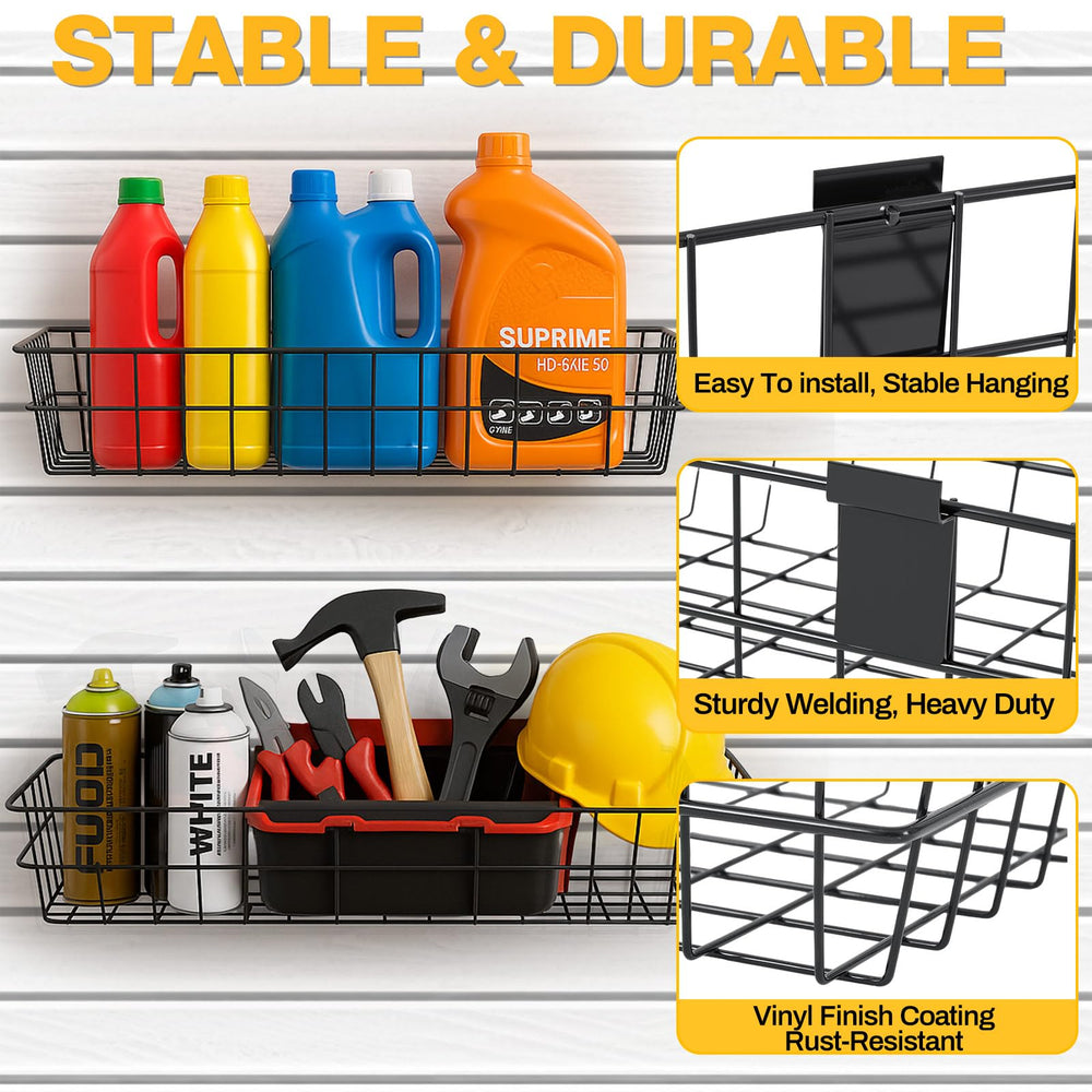 Slatwall Wire Storage Baskets – 4 Pack (30" & 28" Steel Wall Organizers)