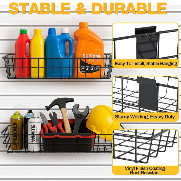 Slatwall Wire Storage Baskets – 4 Pack (30" & 28" Steel Wall Organizers)