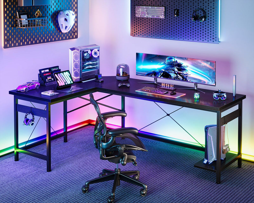 L-Shaped Corner Desk 66 Inch with CPU Stand and Headphone Hook