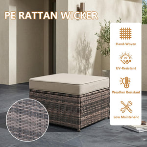2-Piece Patio Sofa Ottomans with 4.3" Thick Cushions