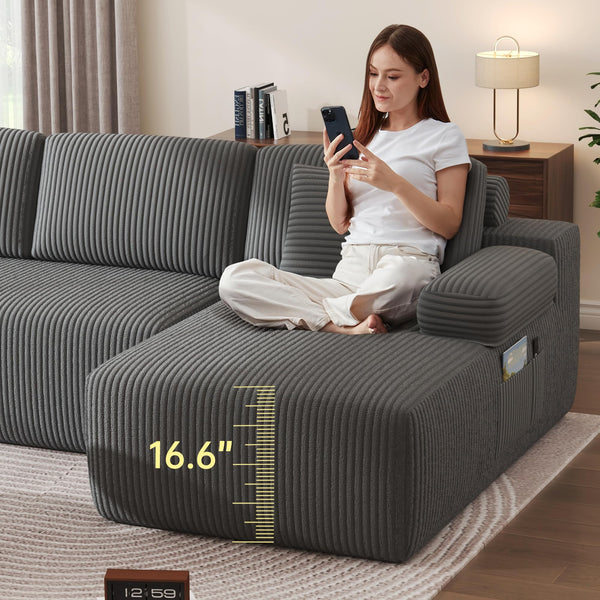 U-Shaped Modular Sectional Sofa Sleeper – Corduroy Deep Seat, 4-Seater