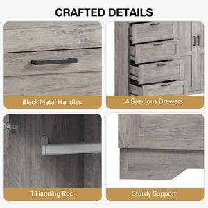 2-Door Wardrobe Armoire with 4 Drawers & Hanging Rod