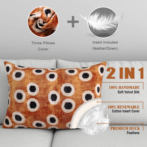 Gold & Black Dot Velvet Throw Pillow with Down Feather Insert