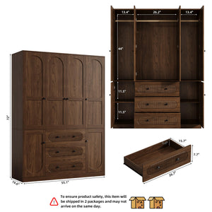 4-Door Freestanding Wardrobe Armoire with Drawers & Hanging Rods