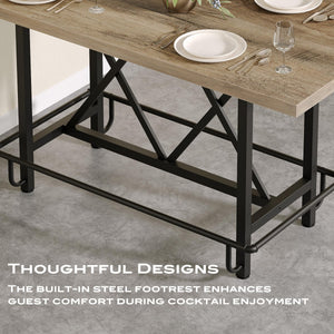 63-Inch Industrial Counter Height Bar Table with Metal Footrest