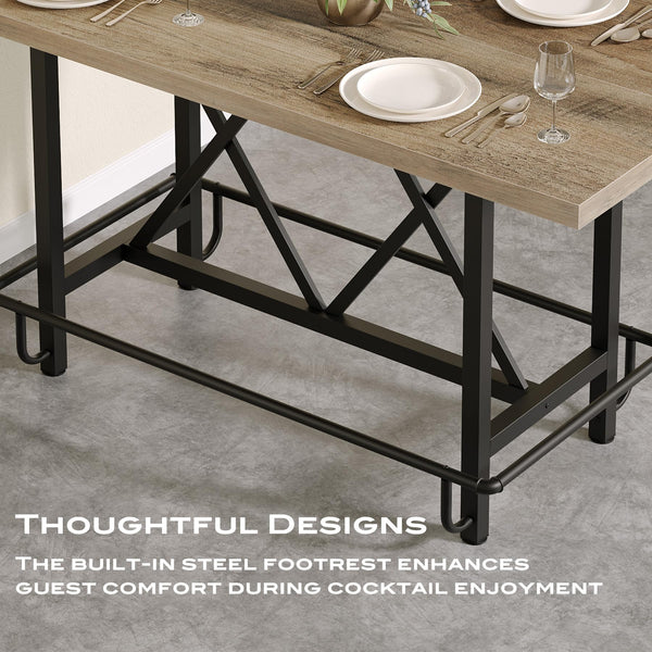 63-Inch Industrial Counter Height Bar Table with Metal Footrest