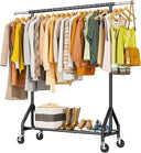 Heavy Duty Rolling Clothes Rack with Shelves & Lockable Wheels