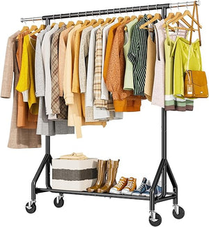 Heavy Duty Rolling Clothes Rack with Shelves & Lockable Wheels