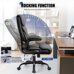 Ergonomic High-Back PU Leather Office Chair with Flip-Up Armrests