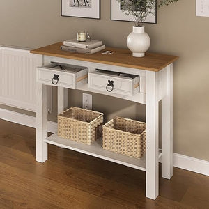 Solid Wood Console Table with 2 Drawers – Farmhouse Entryway Hall Table