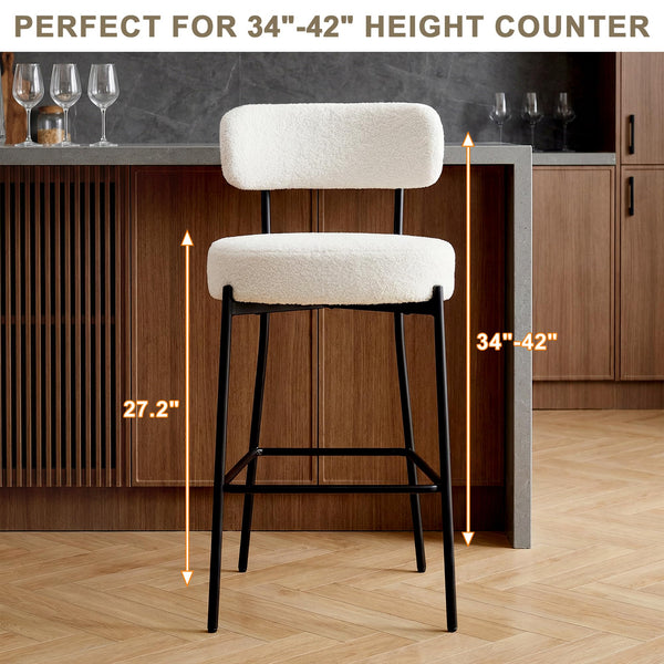 Upholstered Bar Stools with Back — 27" Seat Height, Metal Frame