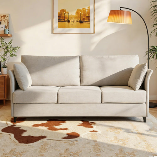 65" Mid-Century Modern Loveseat Sofa – Linen 3-Seater, Silvery Grey